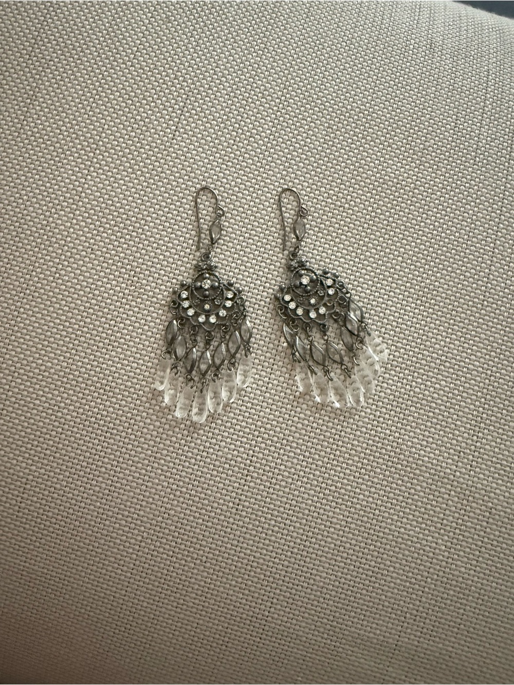 Silver-Tone Crystal Teardrop Chandelier Earrings - Clear